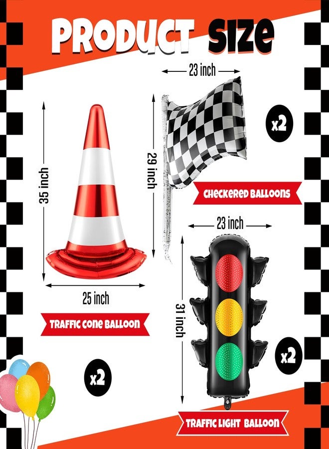 Charnoel 6 Pcs Race Car Birthday Party Decorations Set Traffic Light Balloons Traffic Cones White Checkered Foil Wheels Balloons for Race Car Transportation Baby Shower Racing Boy Birthday Supplies - Image 2